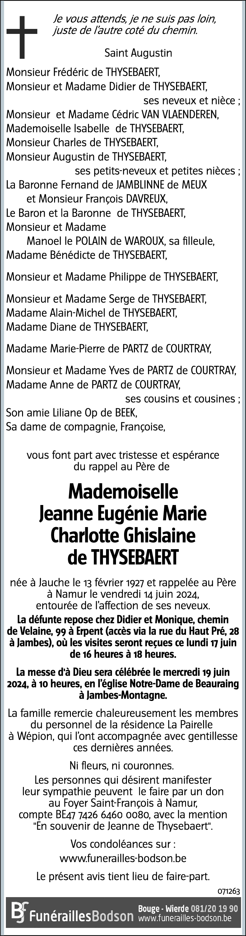 Jeanne Eugénie Marie Charlotte Ghislaine de THYSEBAERT