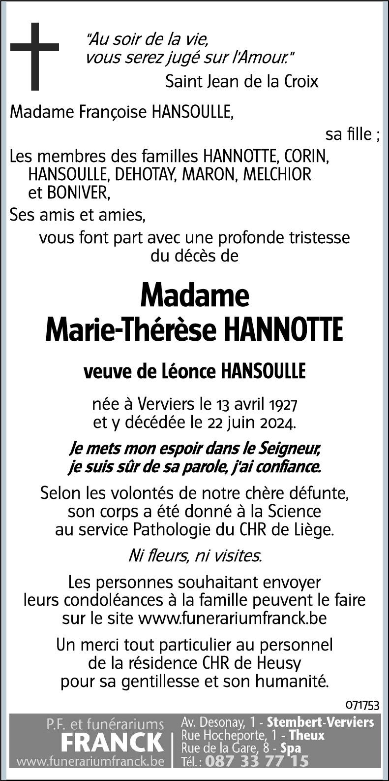 Marie-Thérèse HANNOTTE