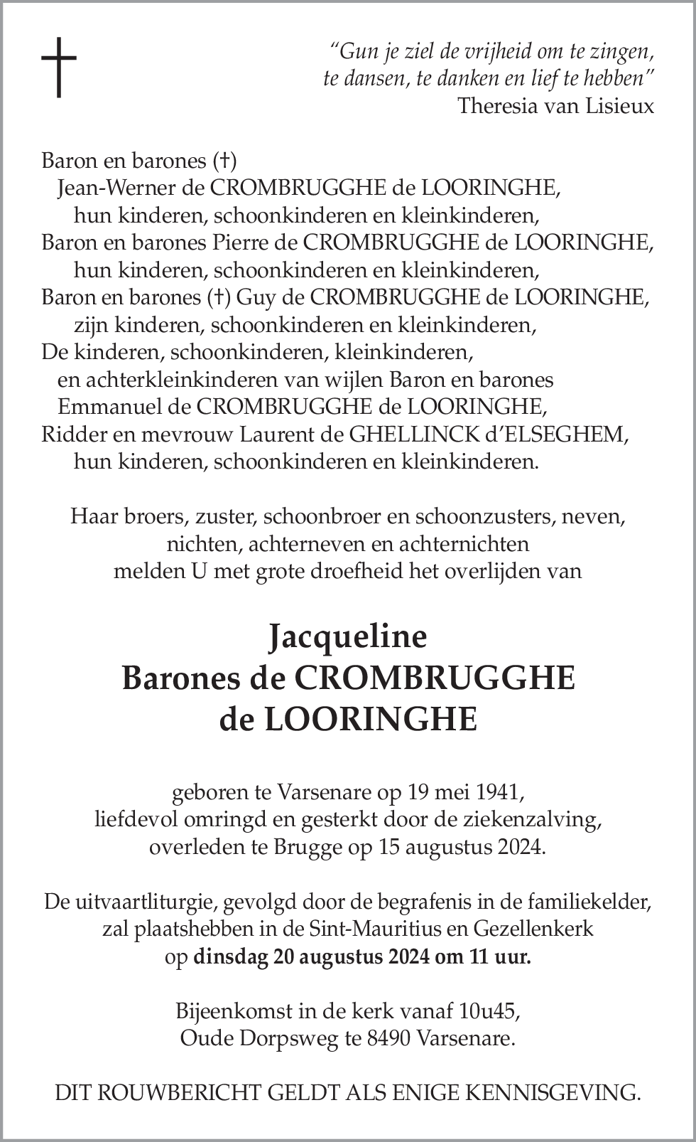 Jacqueline Barones de CROMBRUGGHE de LOORINGHE