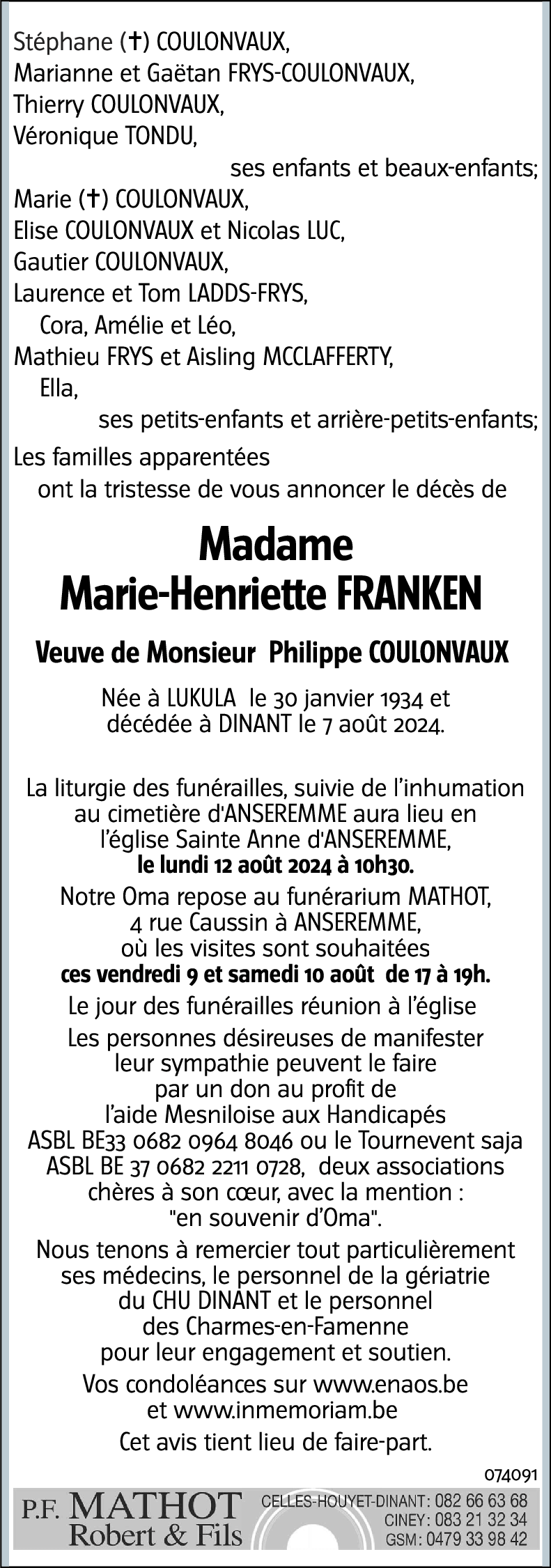 Marie-Henriette FRANKEN