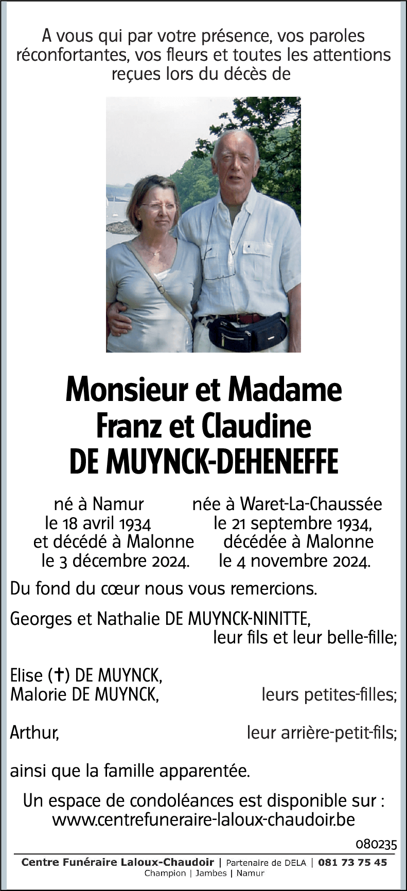 Franz et Claudine DE MUYNCK - DEHENEFFE