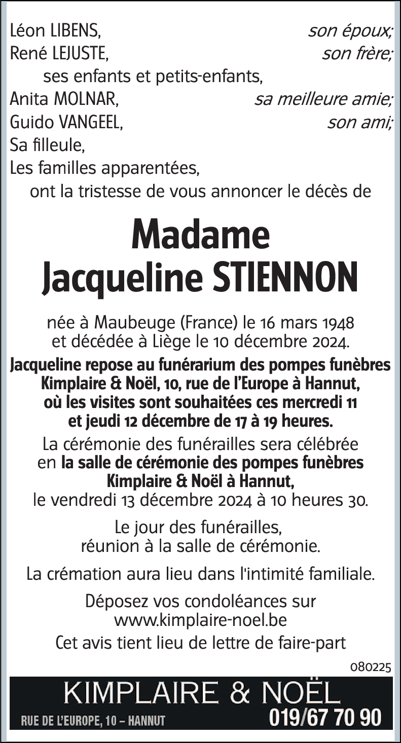 Jacqueline STIENNON