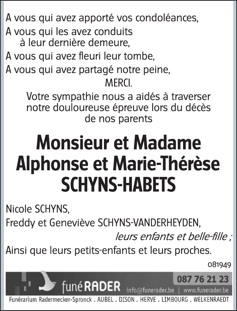 Alphonse et Marie-Thérèse SCHYNS-HABETS