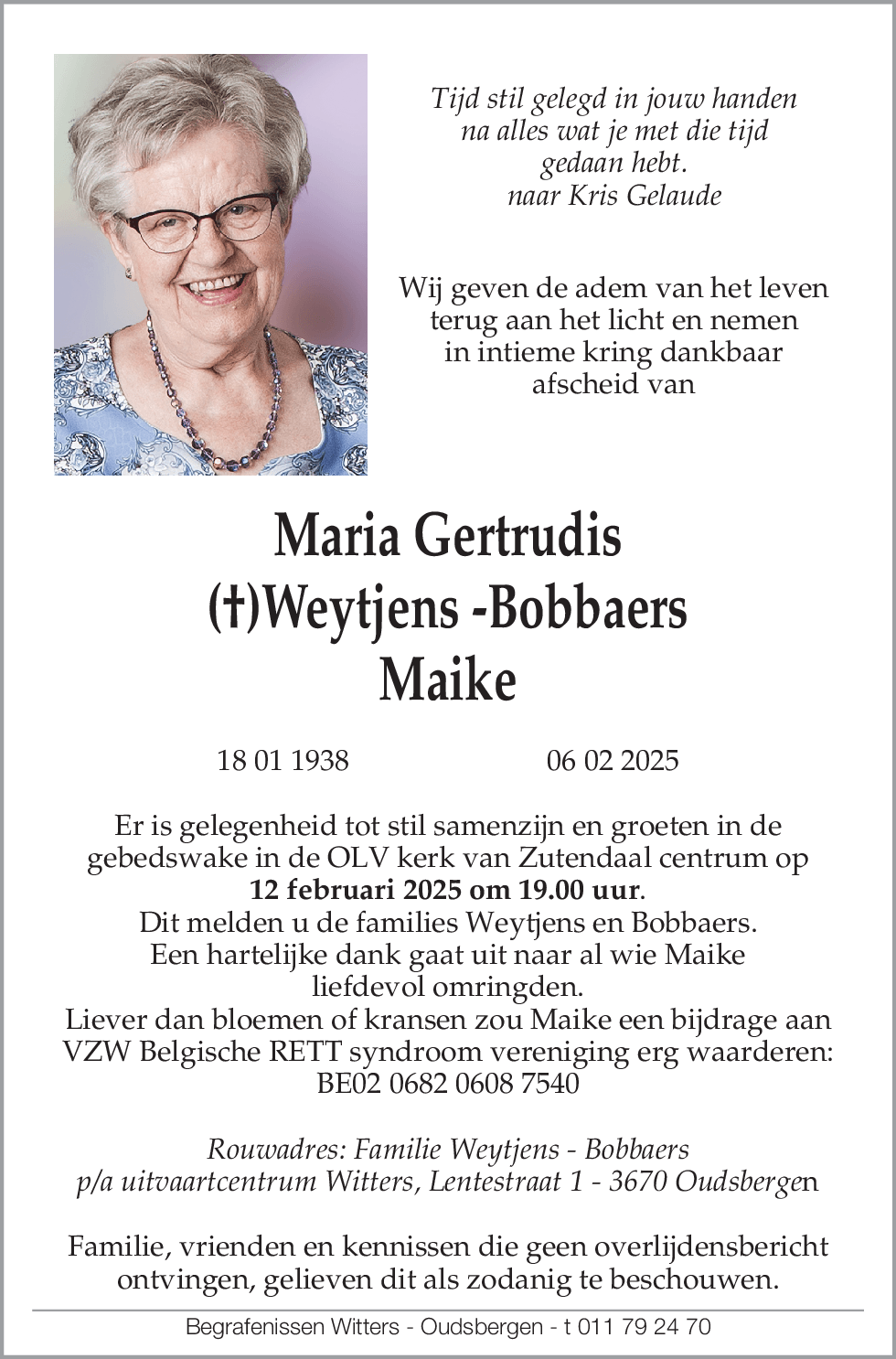 Maria Gertrudis (†)Weytjens - Bobbaers