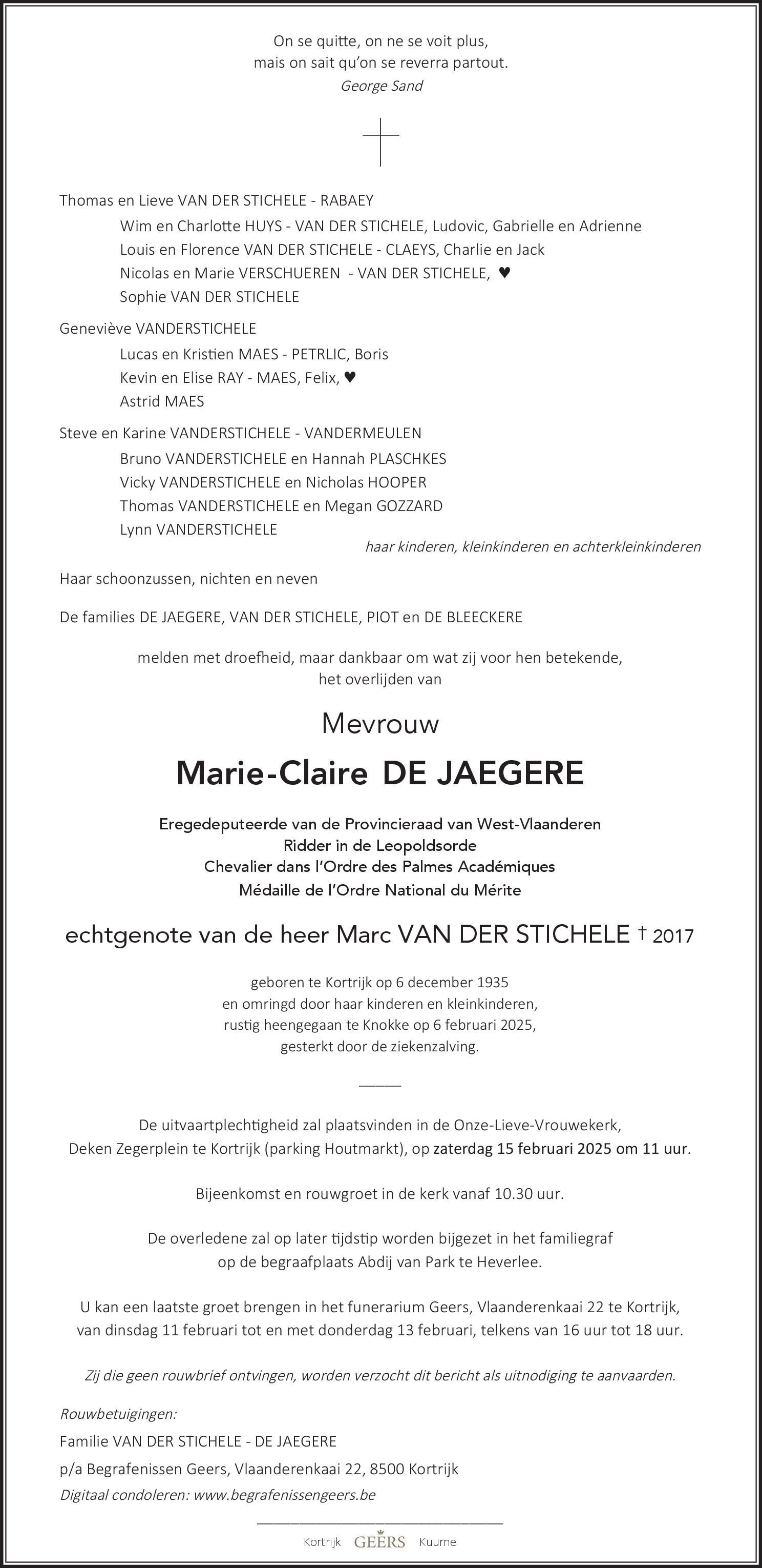 Marie-Claire Van Der Stichele - De Jaegere