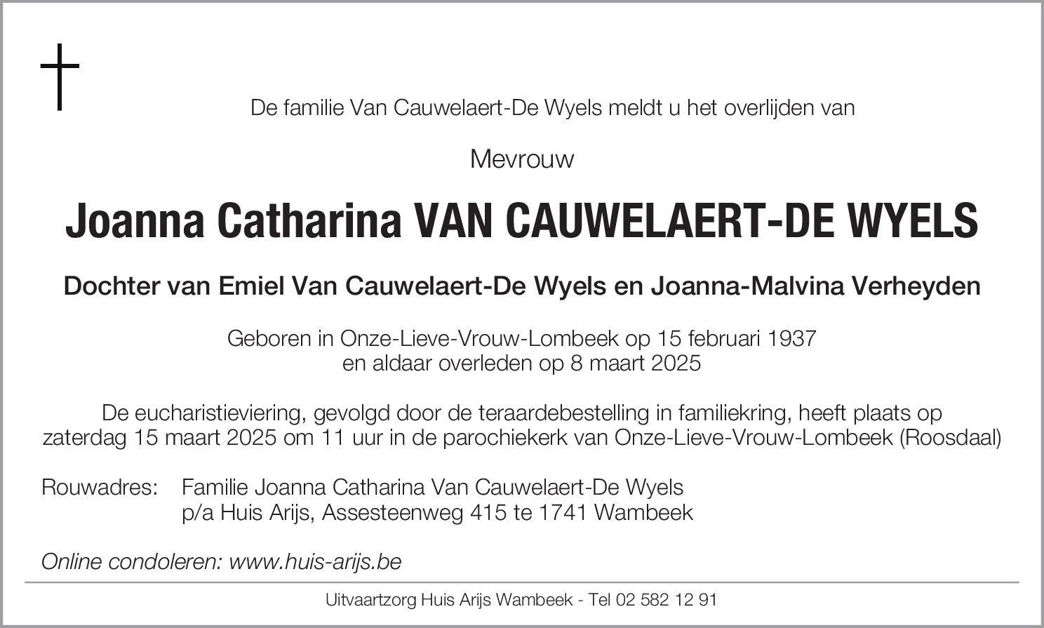Joanna Catharina Van Cauwelaert-De Wyels