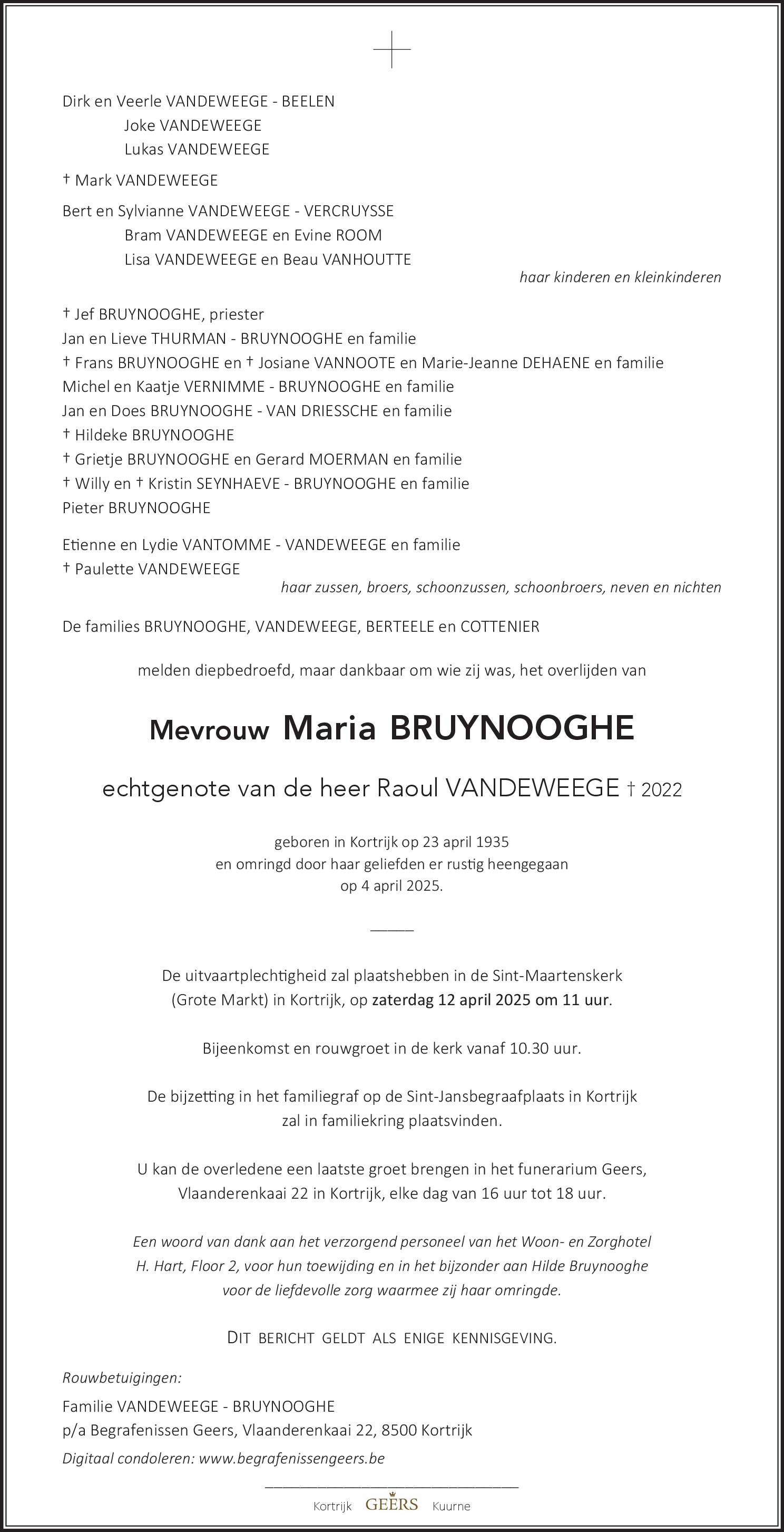 Maria VANDEWEEGE - BRUYNGOOGHE