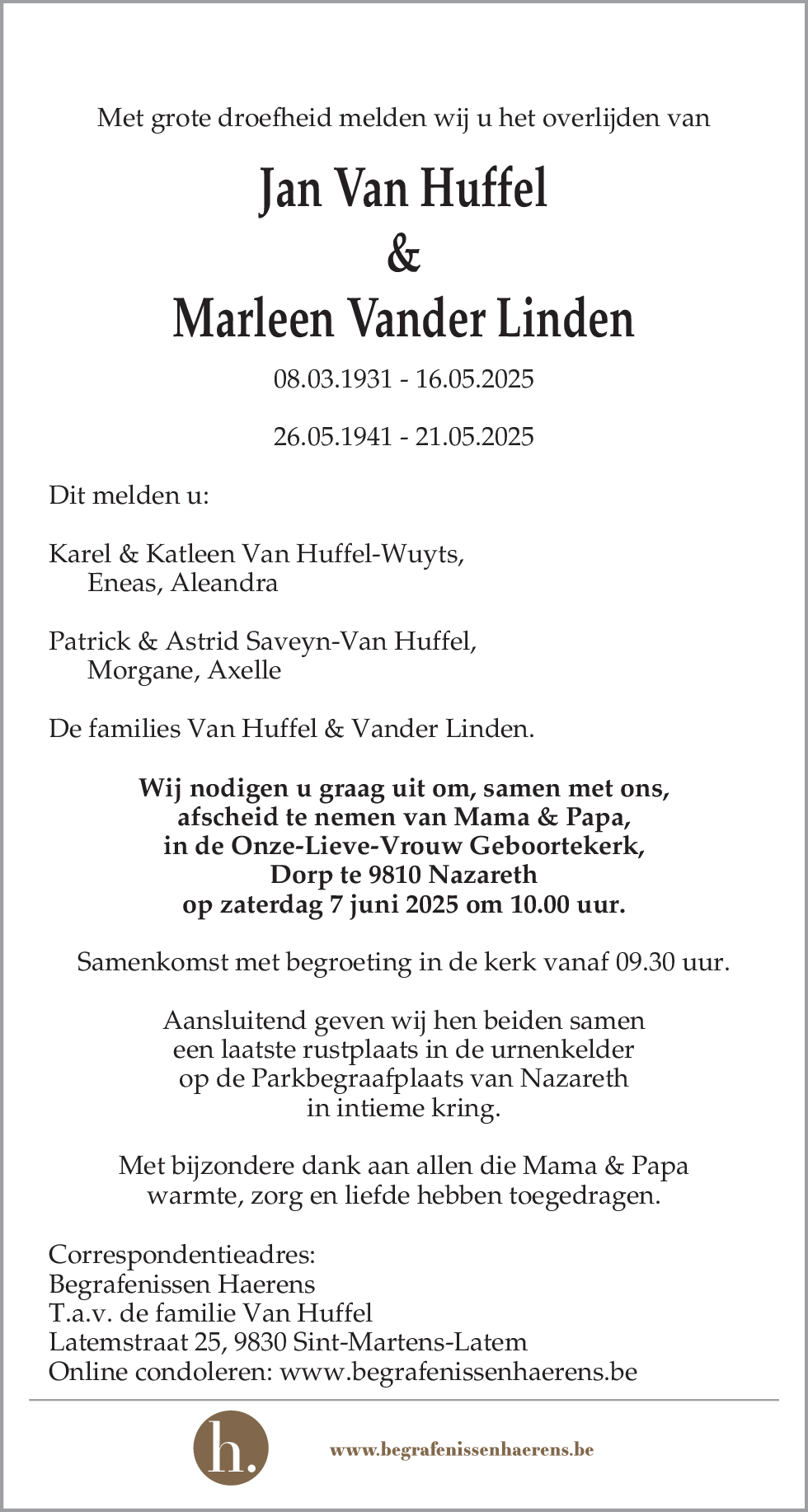 Joannes Van Huffel & Marie Vander Linden