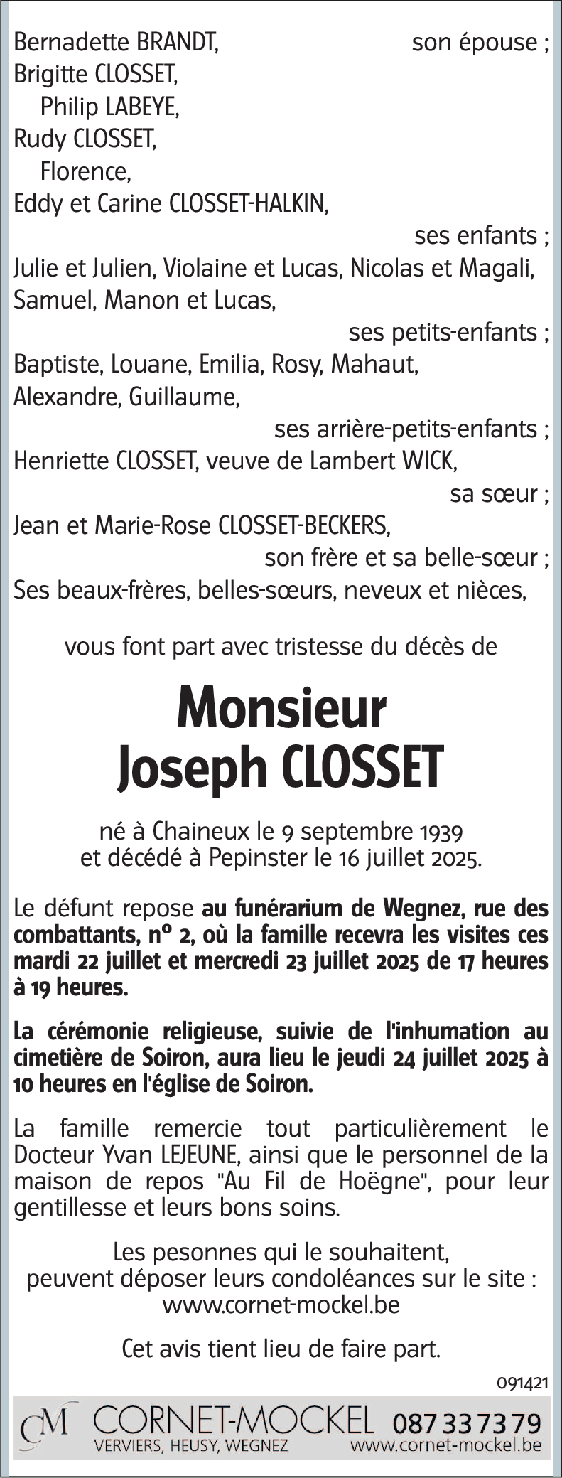 Joseph CLOSSET