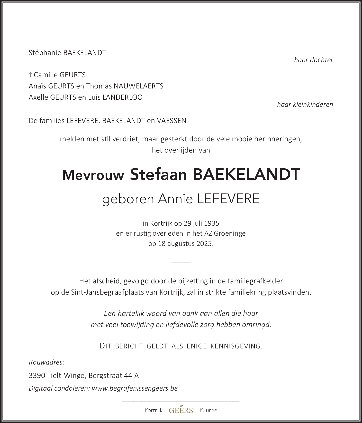 Annie BAEKELANDT - LEFEVERE