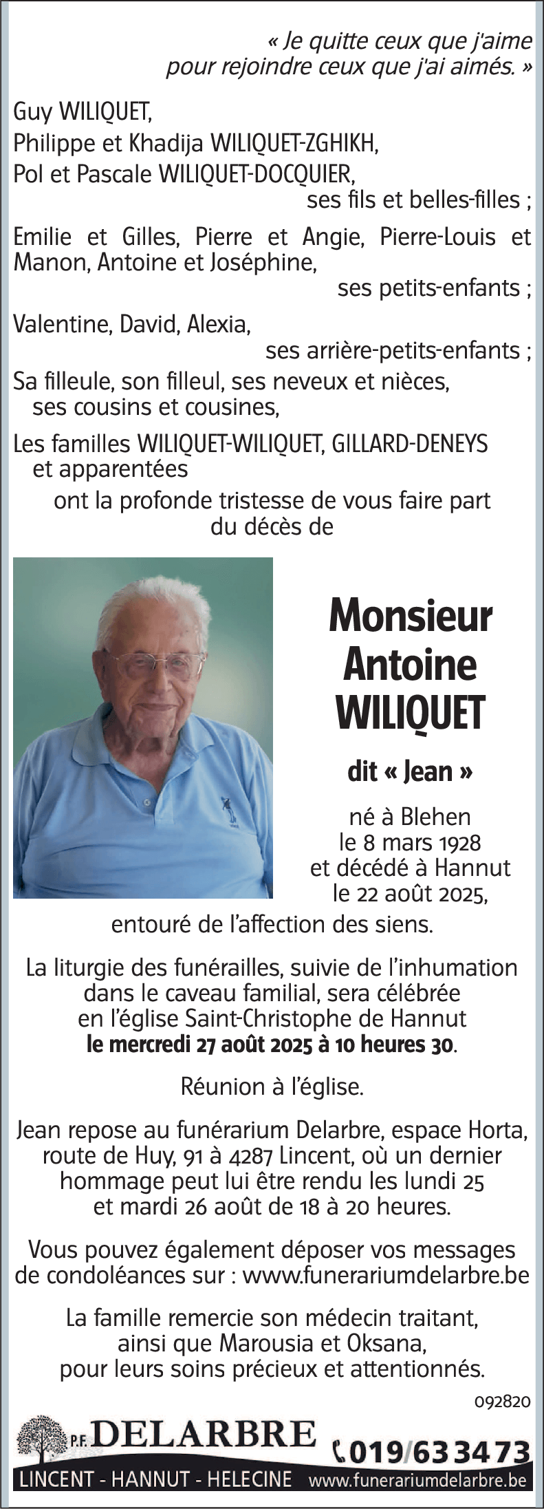 Antoine, dit Jean WILIQUET
