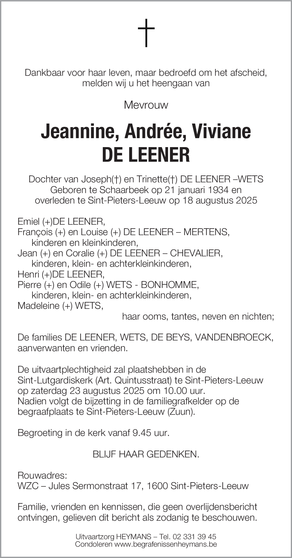 Jeannine, Andrée, Viviane DE LEENER