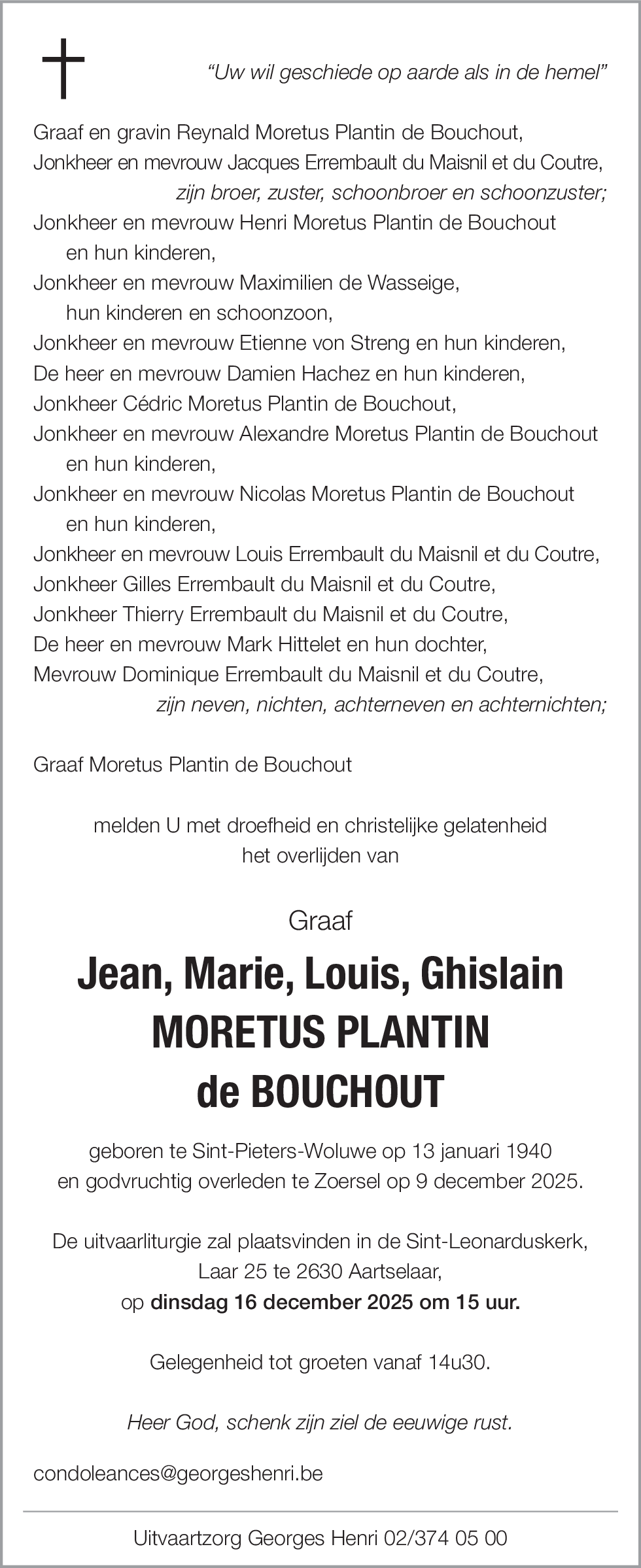 Jean, Marie, Louis, Ghislain MORETUS PLANTIN de BOUCHOUT